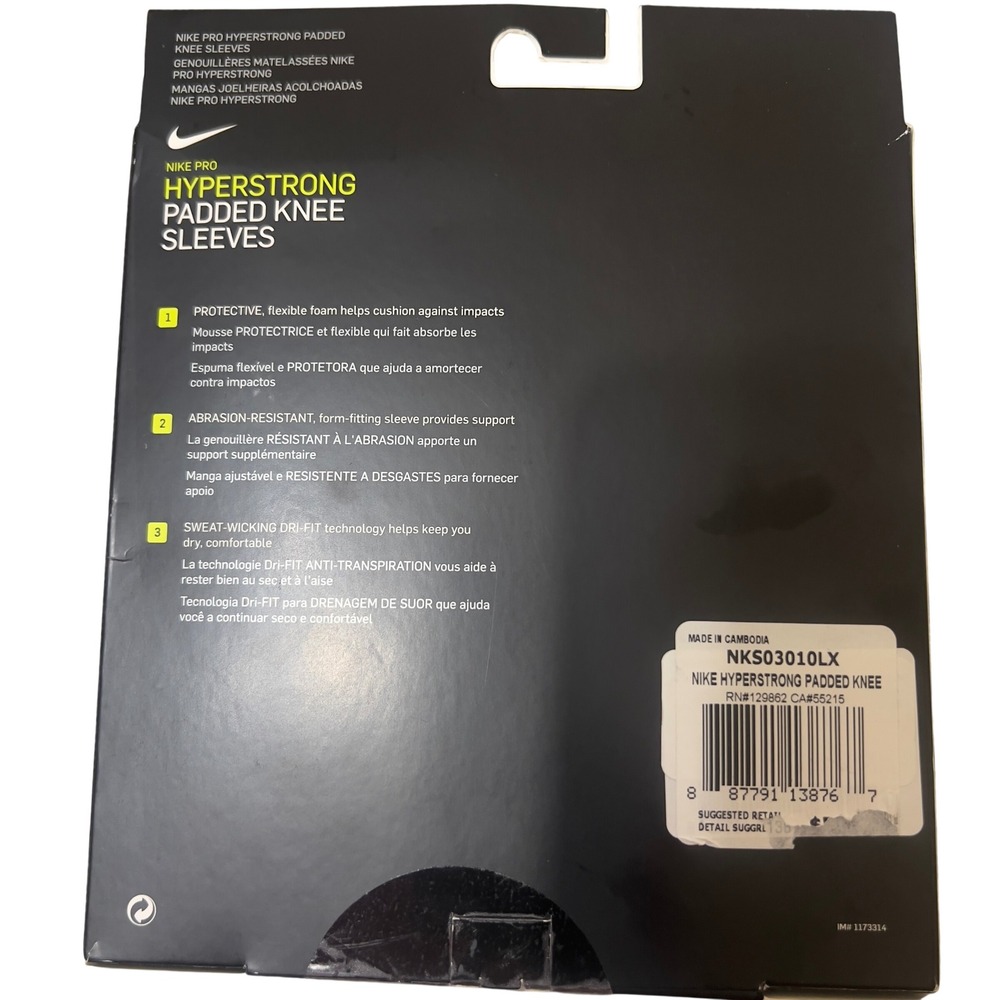 Nike Padded Knee Sleeves Men L/XL Black New Hyperstrong NKS03010LX